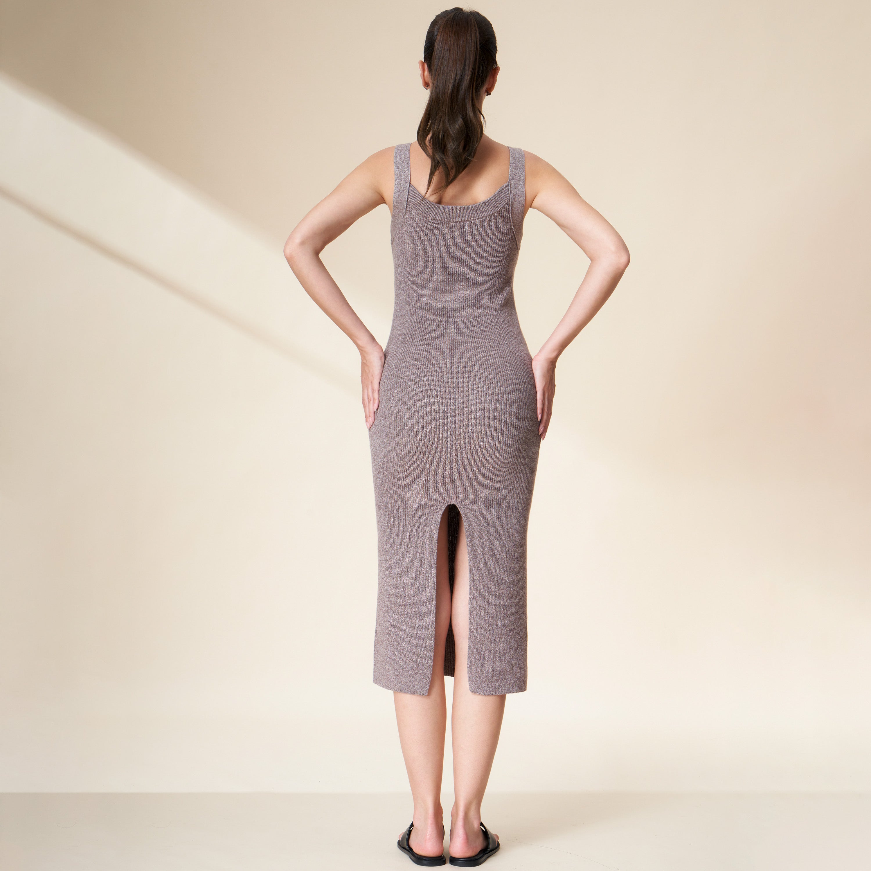 100% Cotton Ribbed Scoop Neck Midi Tank Dress