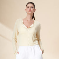 Tencel Wool Blend Button-Front Cropped Cardigan