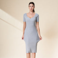 Ribbed Knit Sweetheart Neck Midi Dress