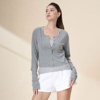 Tencel Wool Blend Button-Front Cropped Cardigan