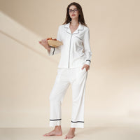 Silk Modal Cotton Blend Long-Sleeve Long Pants Pajama Set
