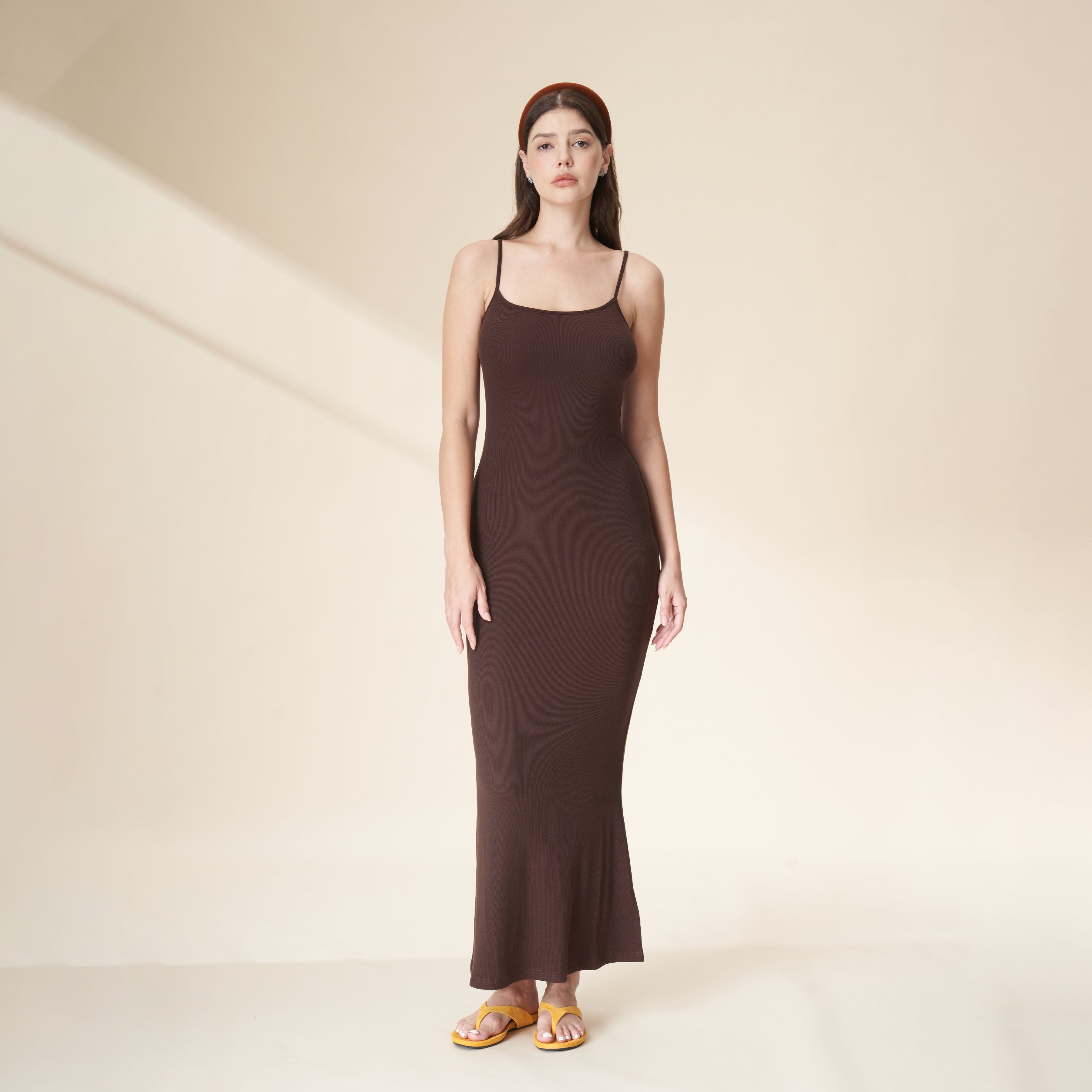 Silk Modal Ribbed Adjustable Strap Slip Long Dress