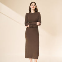 Tencel & Merino Wool Crew Neck Long Sleeve Maxi Dress