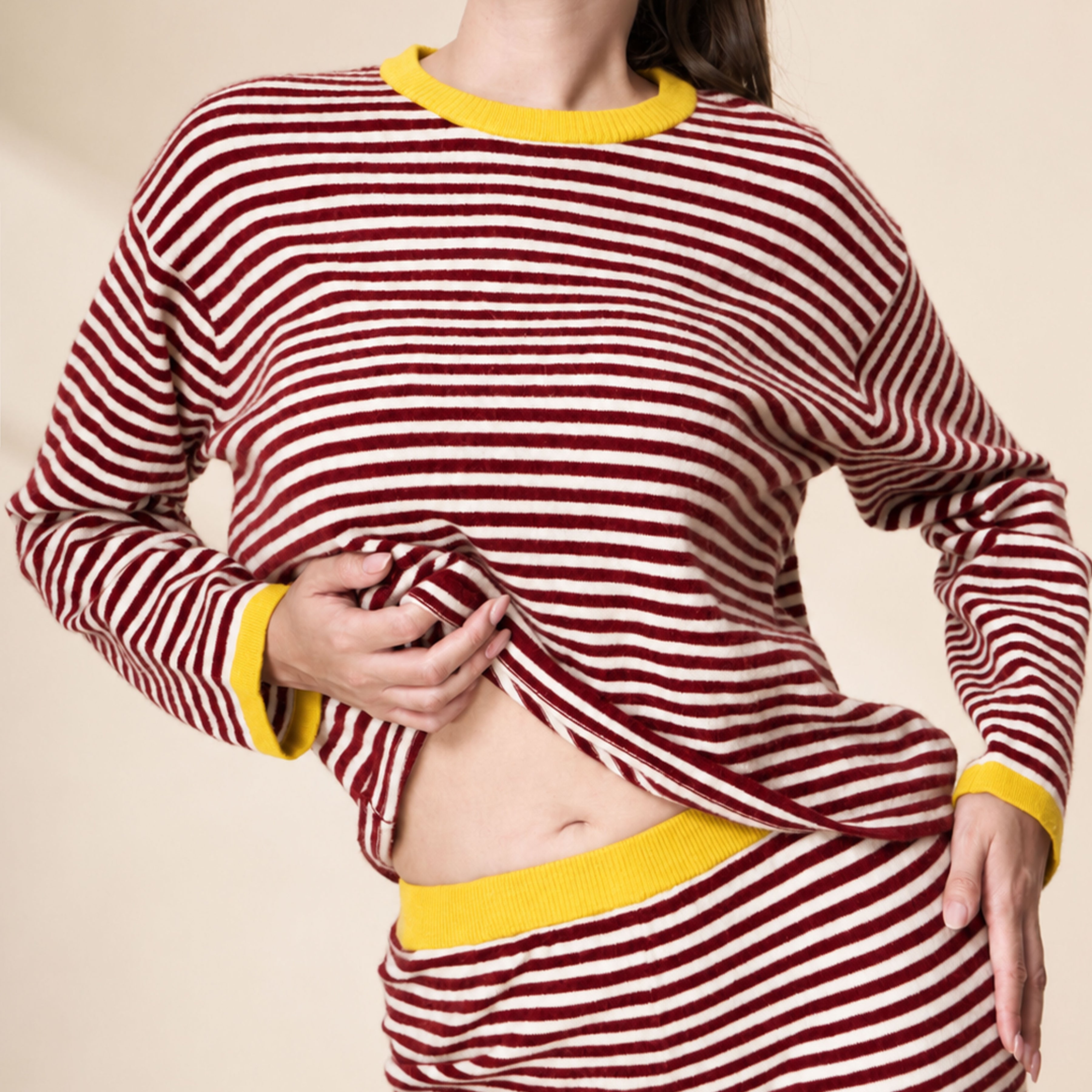 Striped Soft Knit Loungewear Two Piece Set
