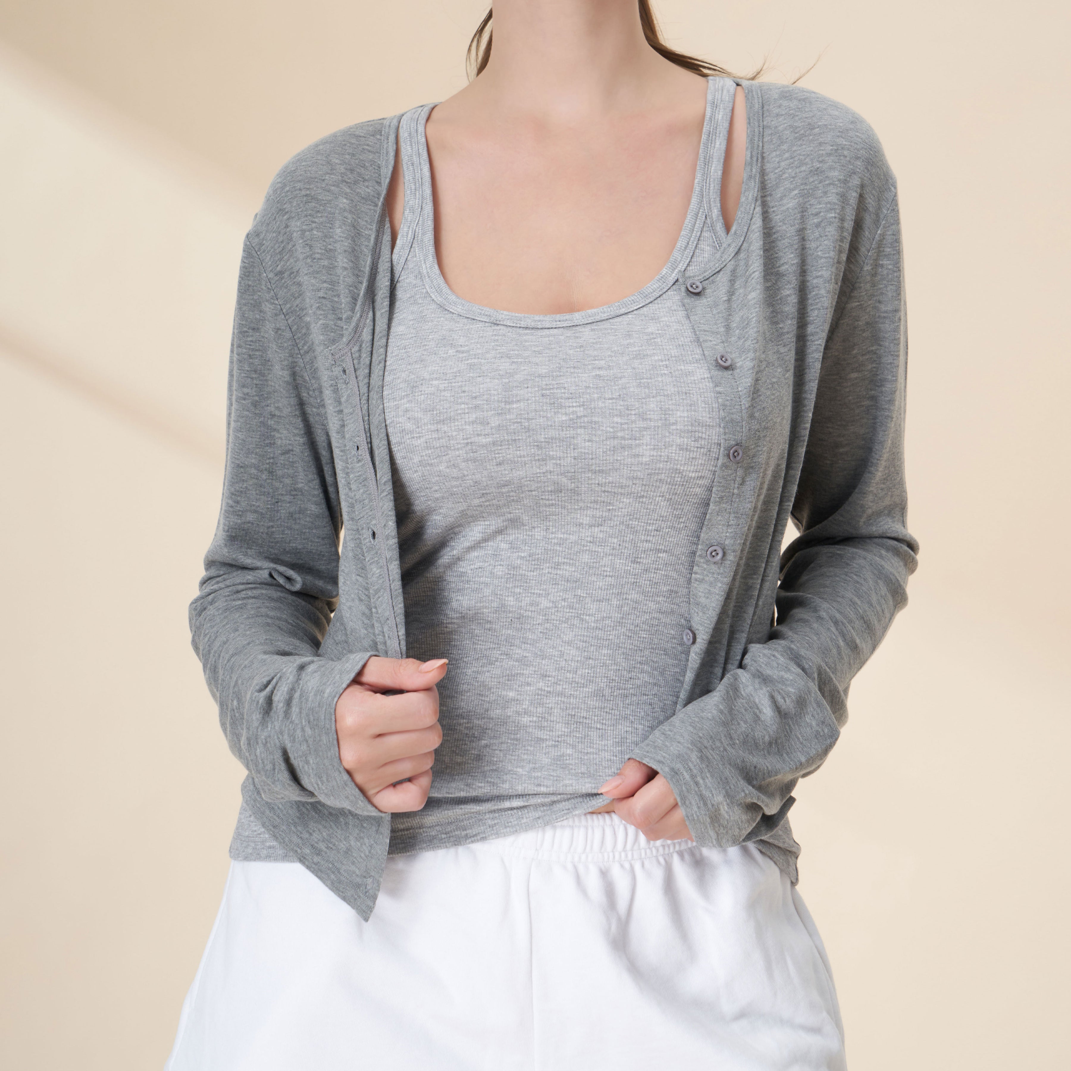 Tencel Wool Blend Button-Front Cropped Cardigan