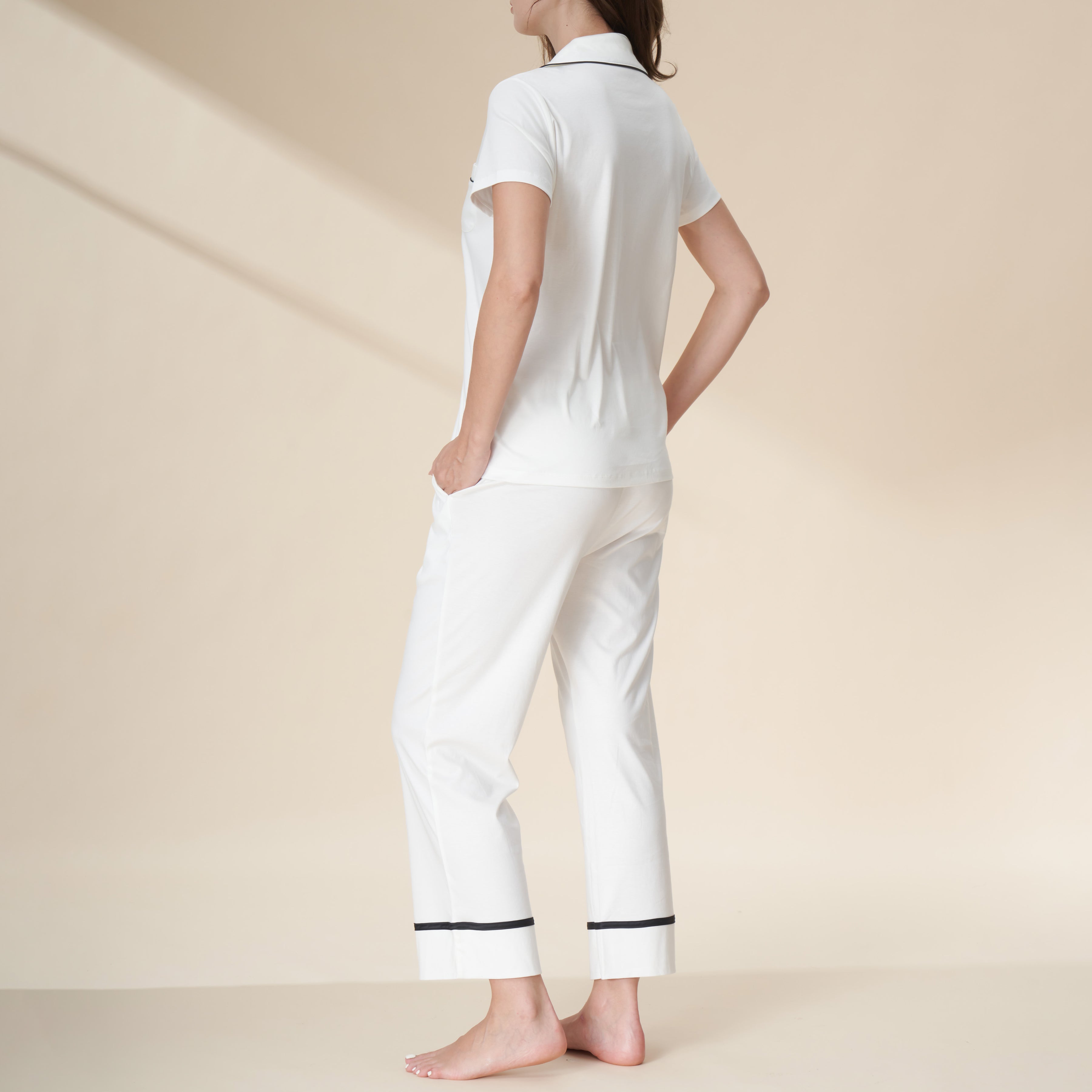Silk Modal Cotton Blend Short Sleeve Long Pants Pajama Set