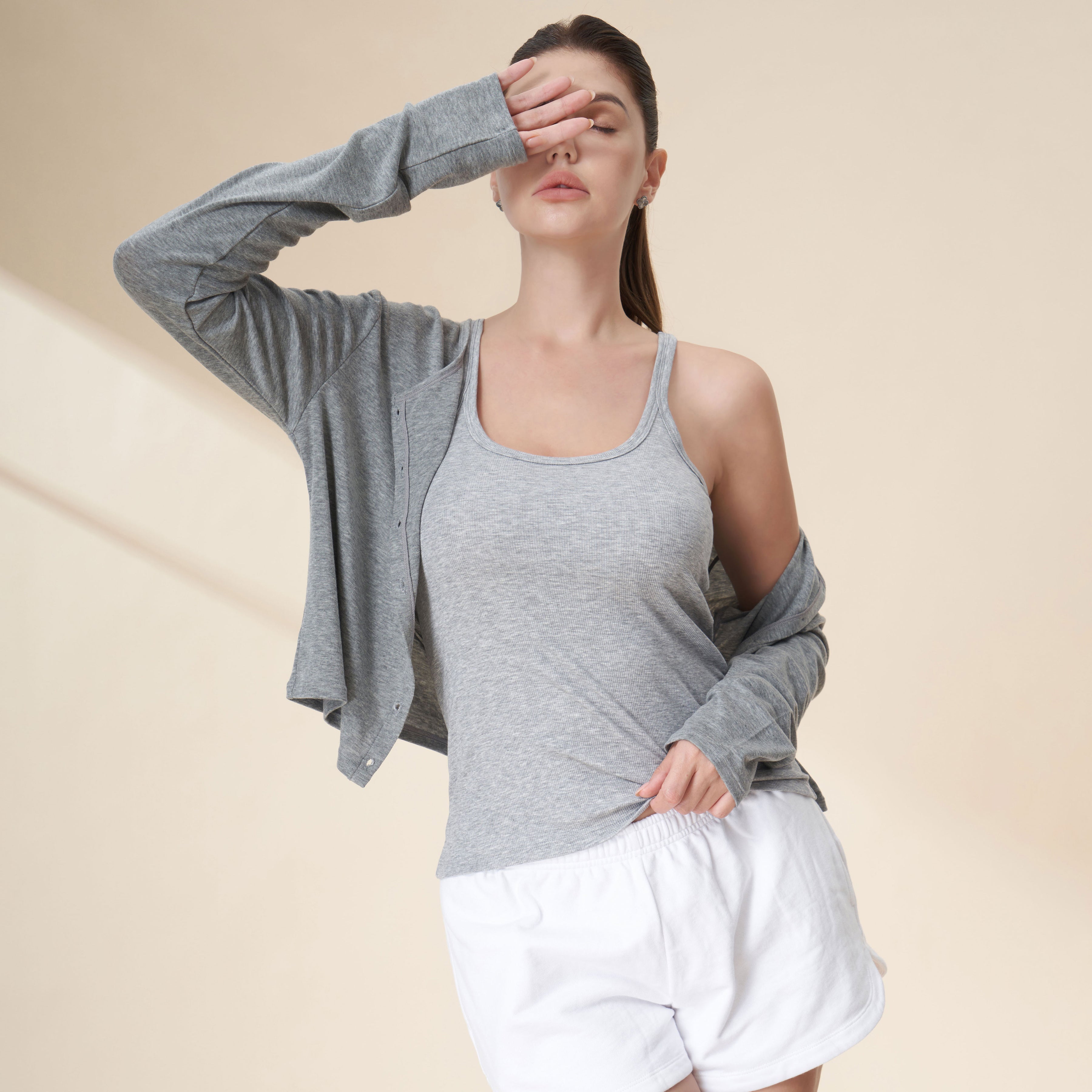 Tencel Wool Blend Button-Front Cropped Cardigan