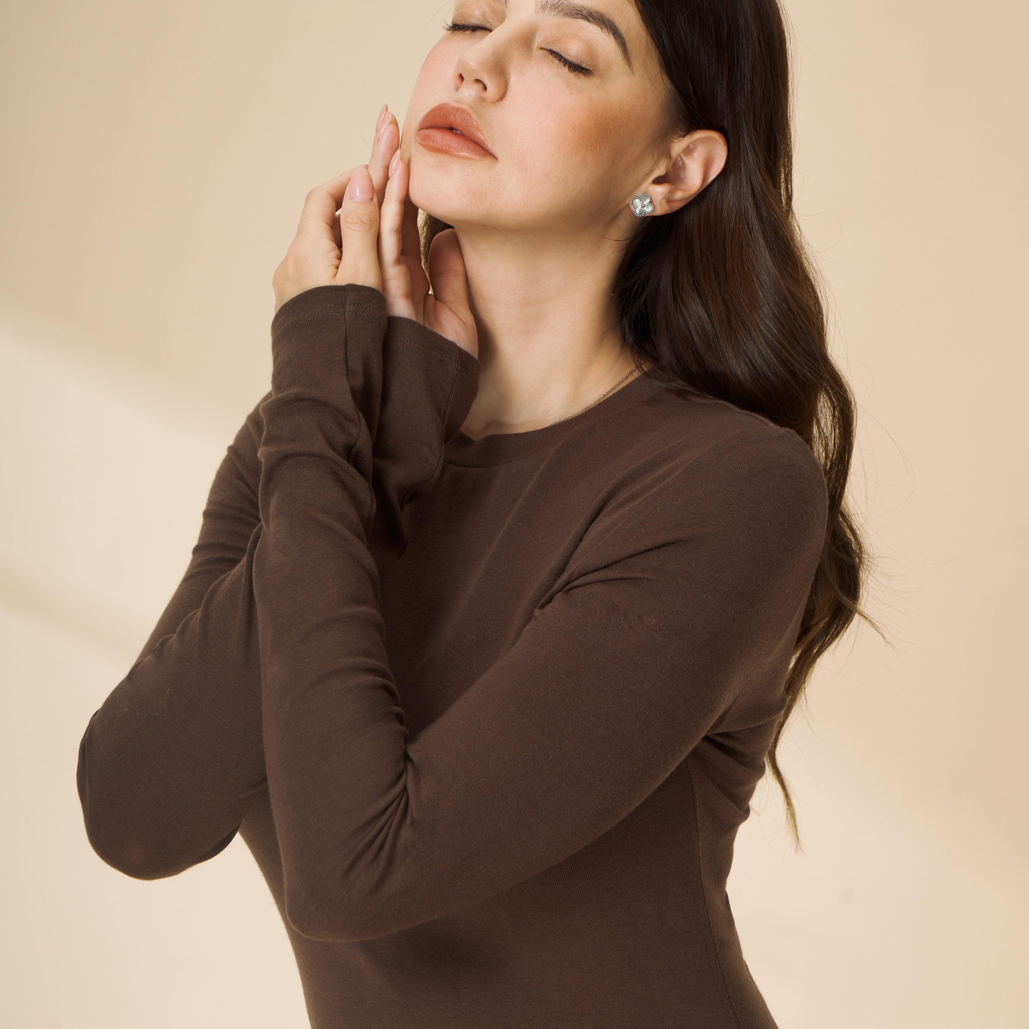 Tencel & Merino Wool Crew Neck Long Sleeve Maxi Dress