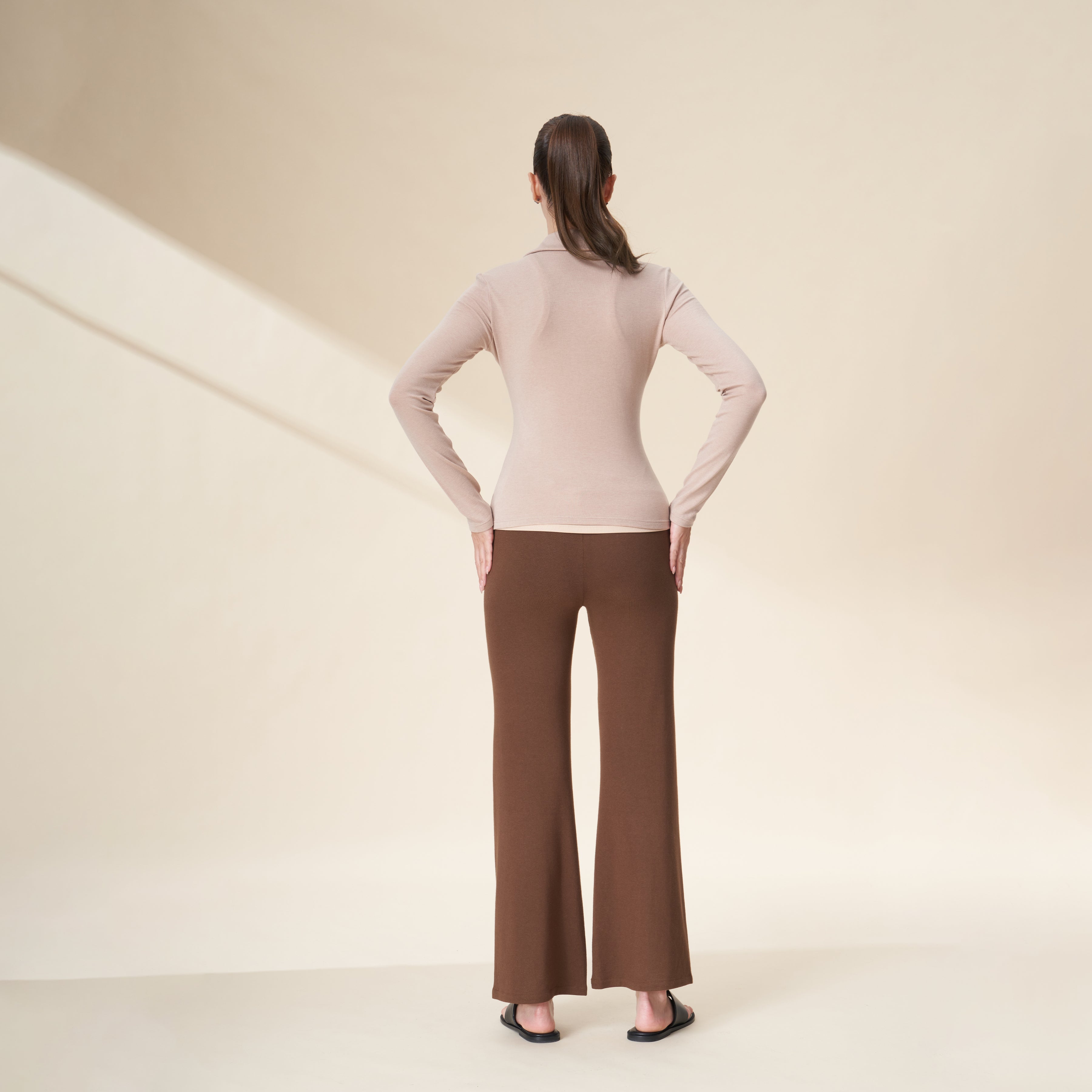 Tencel Merino Wool Polo Button Front Long Sleeve Top