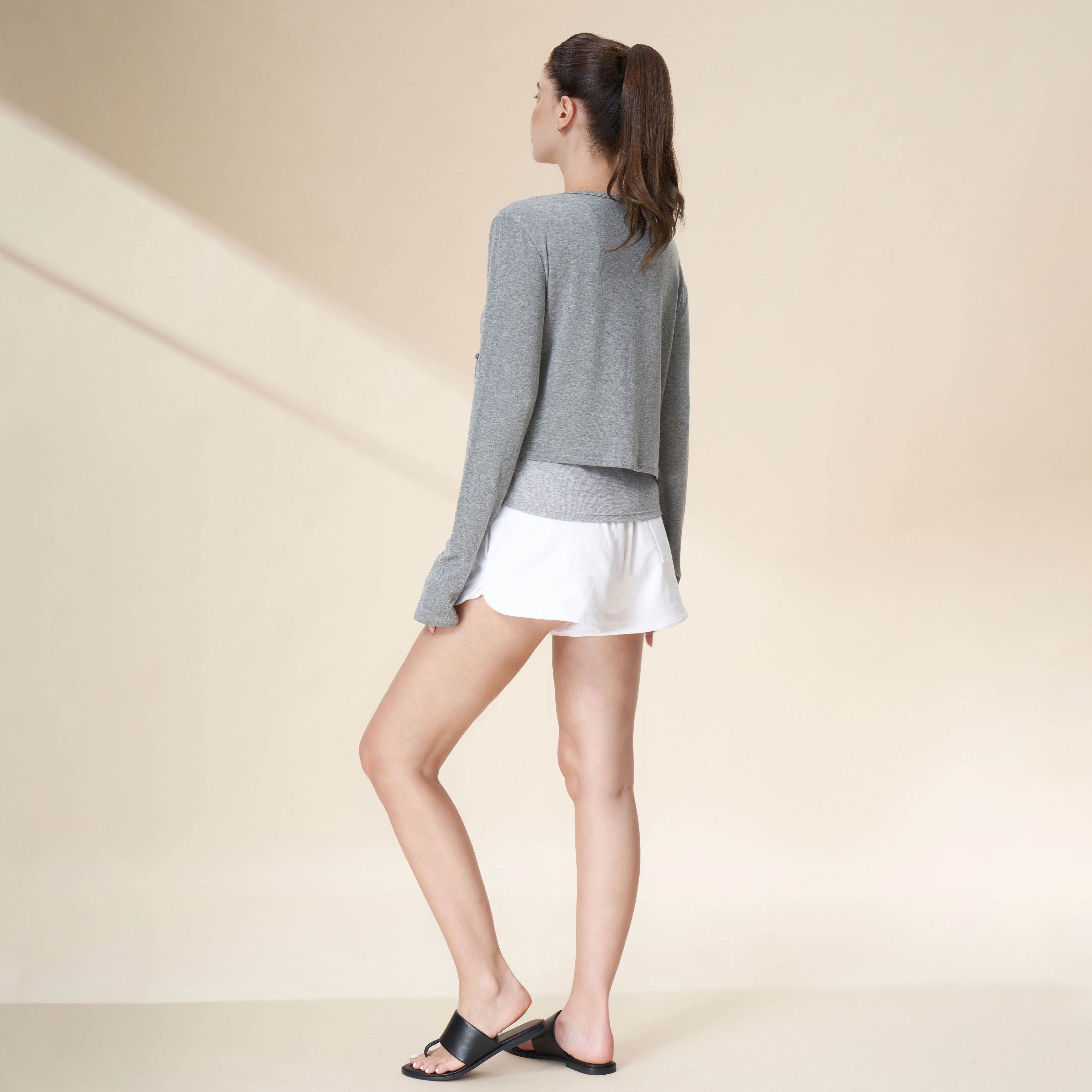 Tencel Wool Blend Button-Front Cropped Cardigan