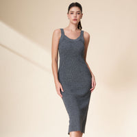 100% Cotton Ribbed Scoop Neck Midi Tank Dress