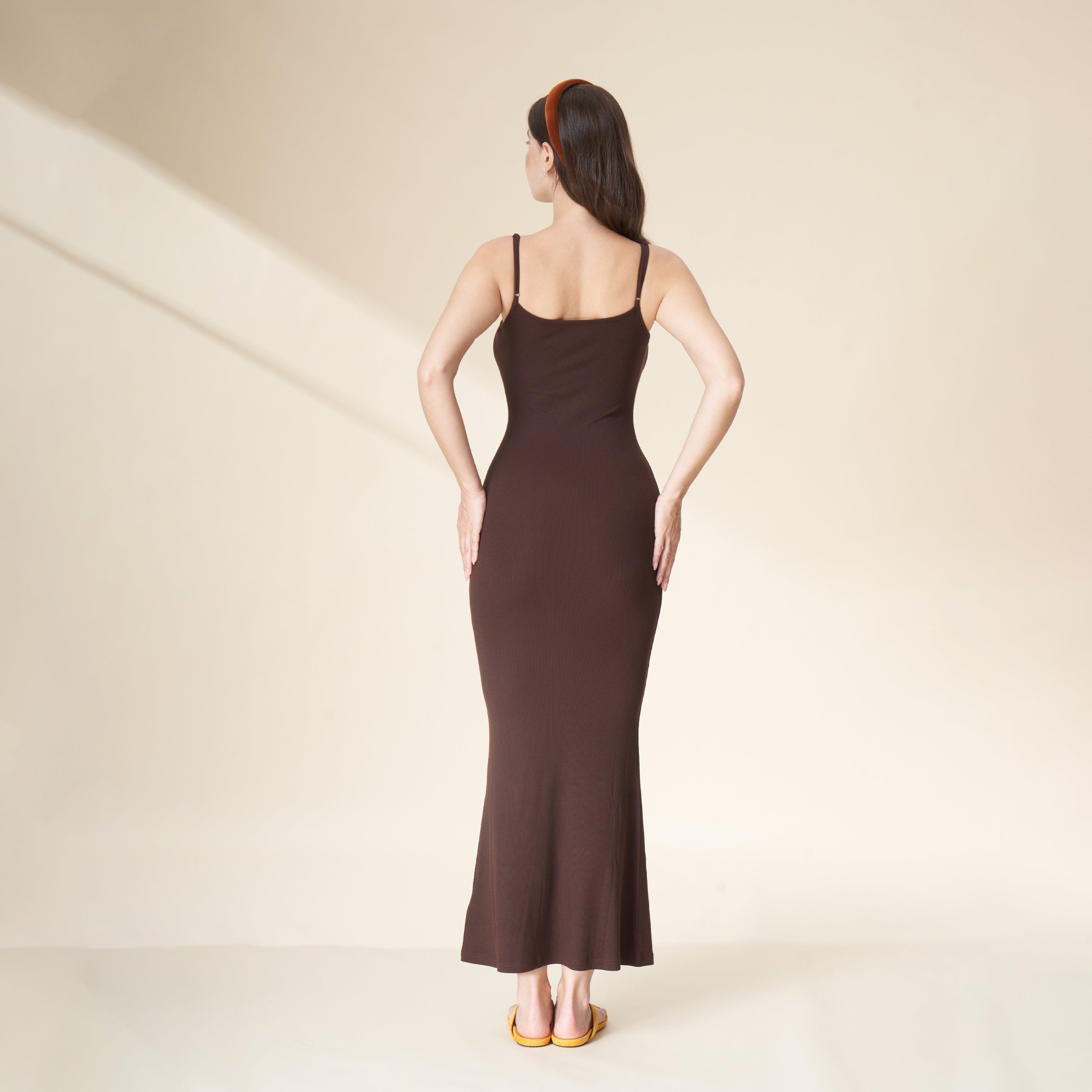 Silk Modal Ribbed Adjustable Strap Slip Long Dress
