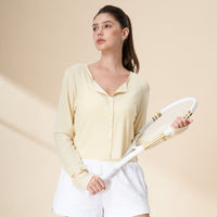 Tencel Wool Blend Button-Front Cropped Cardigan