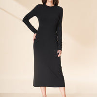 Tencel & Merino Wool Crew Neck Long Sleeve Maxi Dress