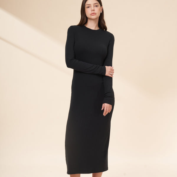 Tencel & Merino Wool Crew Neck Long Sleeve Maxi Dress