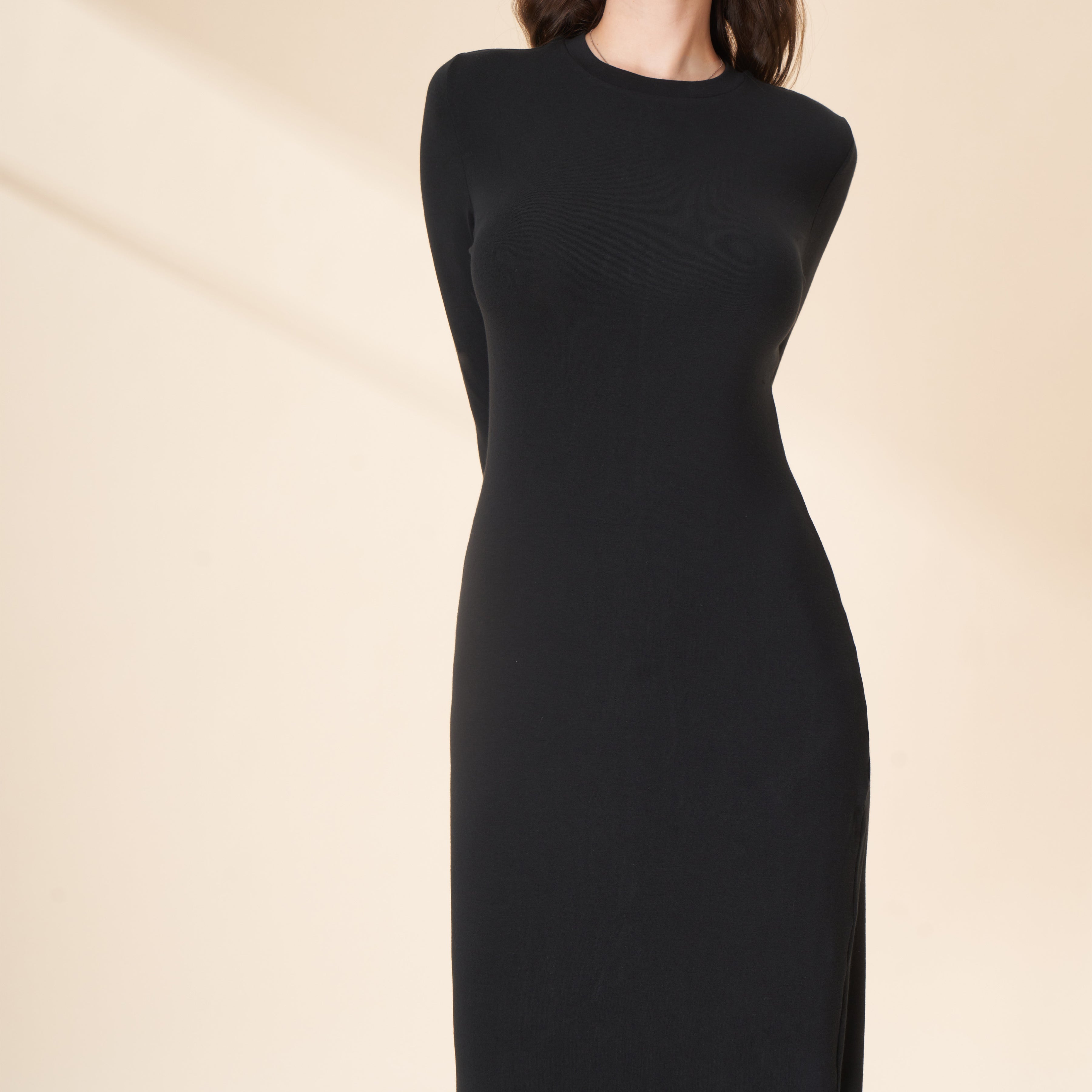 Tencel & Merino Wool Crew Neck Long Sleeve Maxi Dress